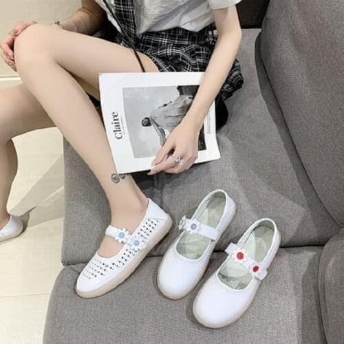One Word With Cute White Shoes Spring And Summer New Style Comfortable Flat Bottom All-Match Shallow Mouth Ladies Single Shoes