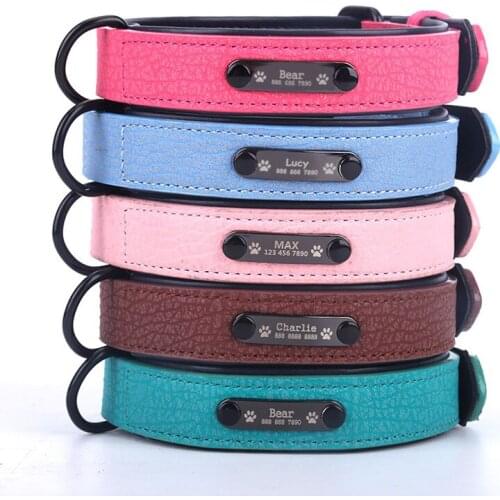 Dog Collars Personalized Custom Leather Dog Collar Name ID Tags For Small Medium Large Dogs Pitbull Bulldog Beagle Correa Perro