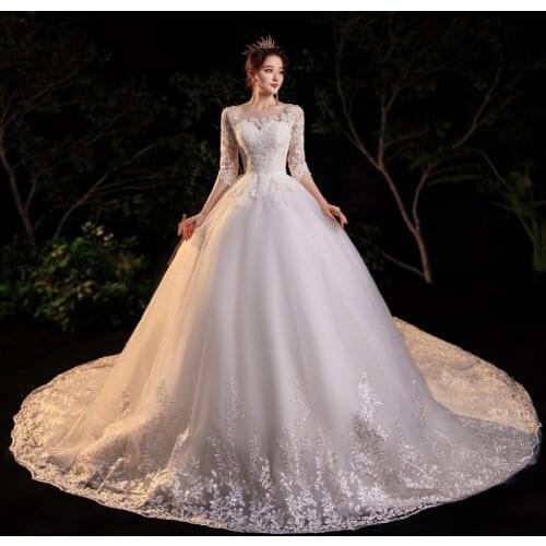 Wedding Dress 2020 Gryffon Half Sleeve Boat Neck Princess Luxury Lace For Pregnant Bride Super Fairy Temperament Plus Size