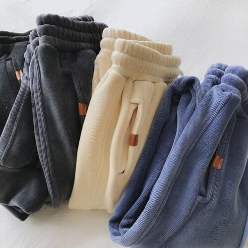 Plush thickened chenille sweatpants women 2020 autumn and winter new loose Korean wide leg harem pants with feet casual pants