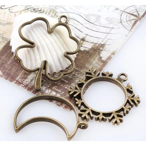 Vintage Snowflake,Clover,Moon Antique Bronze Metal Hollow Frame Connector Charms Pendant DIY Jewelry Findings Accessories