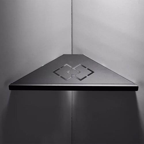 Carved Hollow Out Black Matte Corner Shower Holder 304 Stainless Steel Bathroom Shelf 1 layer