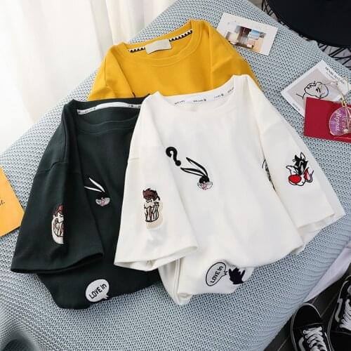 Fashion Cartton Print Harajuku Women T-Shirt Summer Short Sleeve O-neck Tee Casual Clothes Top Female Cotton Casual T Shirts