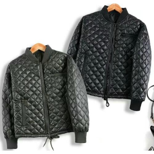 2020 Autumn Winter Women Casual Army Green Black Cotton Padded Bomber Jackets Lady Argyle Zip Baseball Parkas Overcoat Outwear