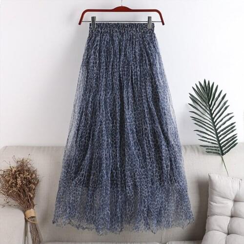 2020 new autumn and winter Waist is thin elastic waist pleated mesh leopard print Skirts Women Skirt Sexy Slim Wild women skirt