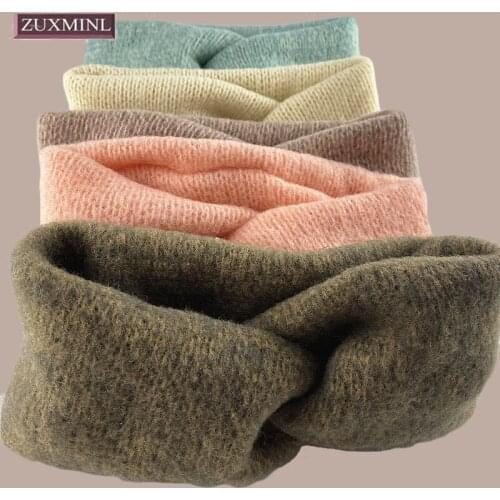 Women Vintage Woolen Cross Top Knot Elastic Hair head Bands Soft elastic bow Headbands for girl Warm Turban stirnband Headwear