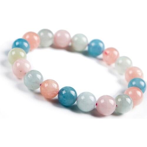 10mm Colorful Natural Morganite Gems Bracelets For Women Healing Crystal Stretch Fitness Round Bead Bracelet Femme