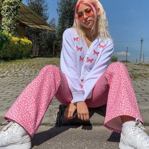 Womens sweater Butterfly Embroidery Cardigan y2k Long sleeve Short Blouse Sexy Slim button knit Winter Cute Cardigan for women