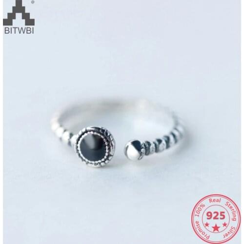 Korea Hot Style 925 Sterling Silver Simple Retro Vintage Round Resin Twist Open Ring Jewelry for Women