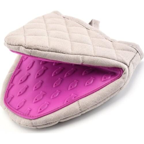 1 Pcs Silicone Cotton Oven Gloves Kitchen Cooking Microwave Oven Gloves Insulation Non-slip Gloves Tray Dish Bowl Hand Clip