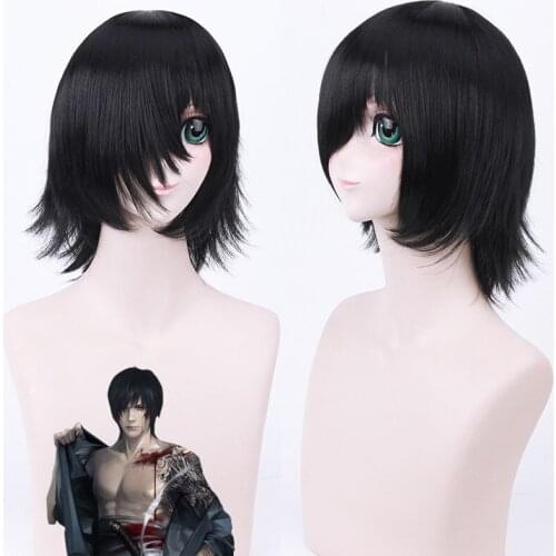 14" Mens Anime Cosplay Full Wigs Heat Resistance Fiber Synthetic Hair The Lost Tomb Kylin Zhang Short Cosplay Wig