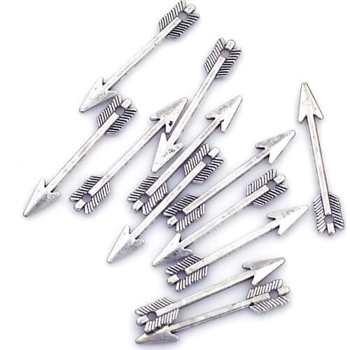 20Pcs Pendants Arrow Sport Metal Tiny Cute Antique Silver Tone For Charms Bracelet Jewelry DIY Finding 29mm
