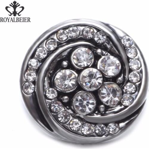 2017 Transparent Rhinestone Spiral Shape Metal Charms 18mm Snap Button Jewelry For 20mm Snaps Bracelet Snap Jewelry KZ0772