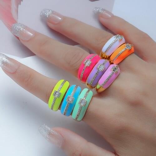 2021 Enamel Open Adjusted Finger Ring Candy Colorful Neon Rings For Women Fluorescent Fashion Copper Zircon Micro Pave Jewelry