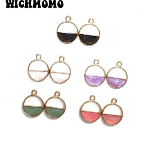 2021 New Fashion 10pcs/bag 16*13MM Zinc Alloy Drop Oil Pearly Lustre Round Charms Pendants for DIY Earring Jewelry Accessories