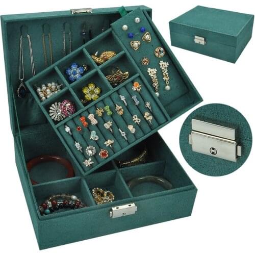2021 New Fashion Style Flannel Double Layer Jewelry Holder With Large Capacity Velvet Jewelry Watches Box