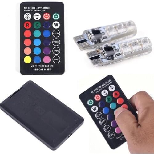 2x T10 6SMD 5050 Rgb Led Auto Wedge Side Light Reading Lamp + Afstandsbediening