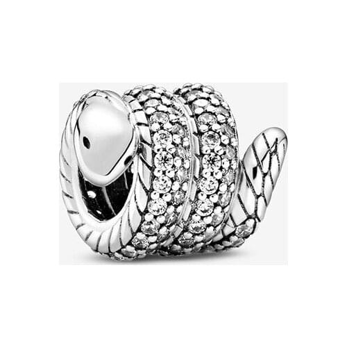 925Silver 2020 New Autumn Sparkling Wrapped Snake Charms Beads Fit Bracelet Original DIY Fine Jewellery For Women
