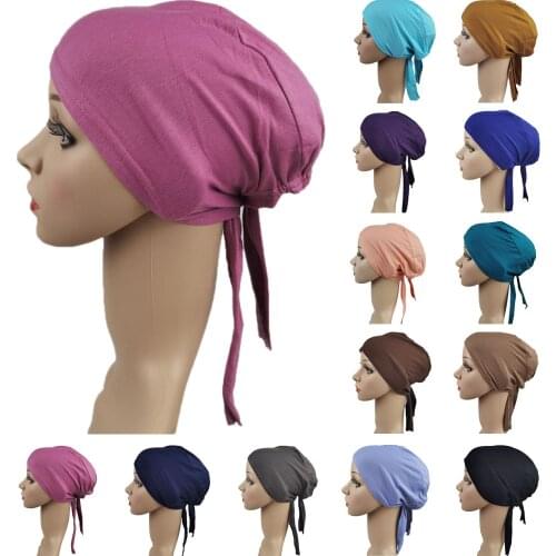 Arab Muslim Hijab Women Indian Beanie Hat Cotton Bone Bonnet Bandana Turban Chemo Cancer Headwear Islamic Caps Solid Color Hat