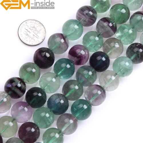Gem-inside Natural Stone Colourful Round Fluorite Beads For Jewelry Making Necklace 2-18mm 15inch DIY Bracelet