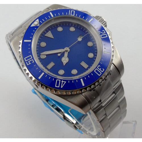 44mm Blue Face Dial Ceramic Bezel SS Case NH35 Luminous Hands 2019 Top Brand Luxury Date Window Automatic Mechanical Mens Watch