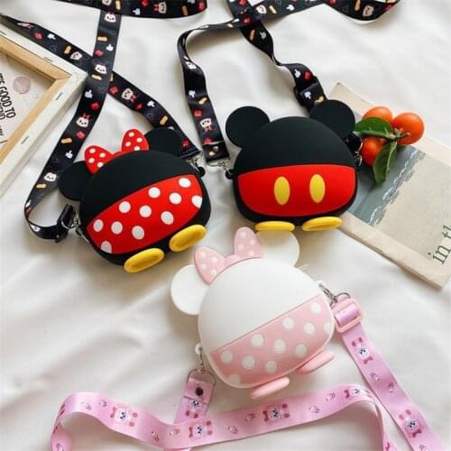 Disney Mickey Mouse Childrens Small Bag Mini Shoulder Bag Cartoon Mickey Minnie Baby Silicone Coin Purse Girl Crossbody Bags