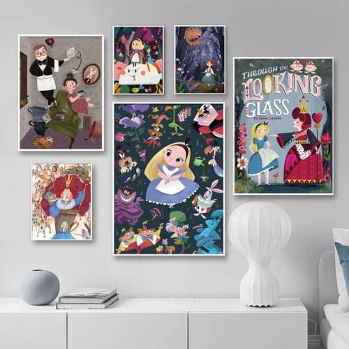 Disney Cartoon Canvas Paintings Alice In Wonderland Posters and Cute Anime Prints Wall Art Pictures for Living Kids Home Decor