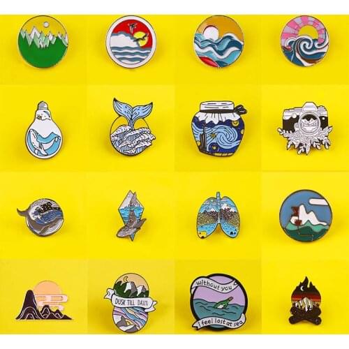 Mountain Enamel Pin Outdoors Adventure Badges On Backpack Travel Nature Badges For Clothes Wild Camping Hiking Brooches Badge