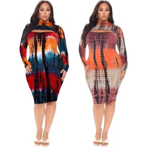 European and American plus size womens fat clothes 5XL fashion tie-dye printing hollow sexy dress nightclub