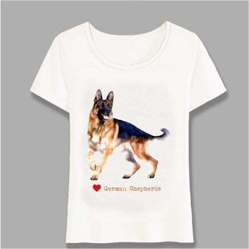 Love German Shepherds Print T-Shirt Dog Lover Women T-Shirt Casual Tops Cute Girl Street Wear Tees White Short Sleeve Harajuku