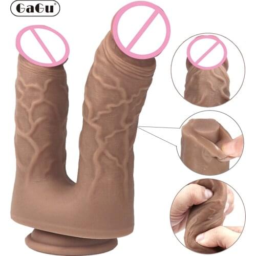 GaGu Realistic Double Ended Dildo Sex Toys For Woman/Gay Dual Sided Headed Penetration Dong Device with Simulated Penile Sucker