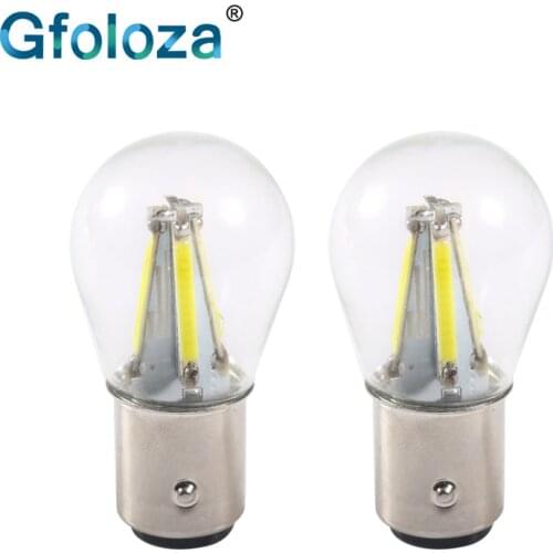 Gfoloza 2Pcs 1157 BAY15D P21/5W LED Brake Lights Glass Filament Bulb Car LED Tail Parking Lamp Red White Yellow 12V 3W 300LM