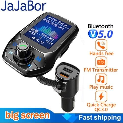JaJaBor FM Transmitter Bluetooth5.0 Car Kit Handsfree AUX Audio Receiver Stereo Music Car MP3 Player QC3.0 Dual USB Car Charger