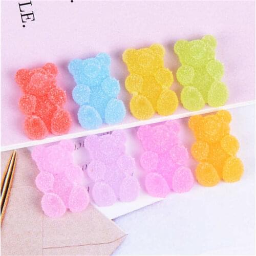Julie Wang 40PCS Resin Bear Candy Charms Cartoon Animal Artificial Food Mixed Colors Pendants Jewelry Making Accessory Decor