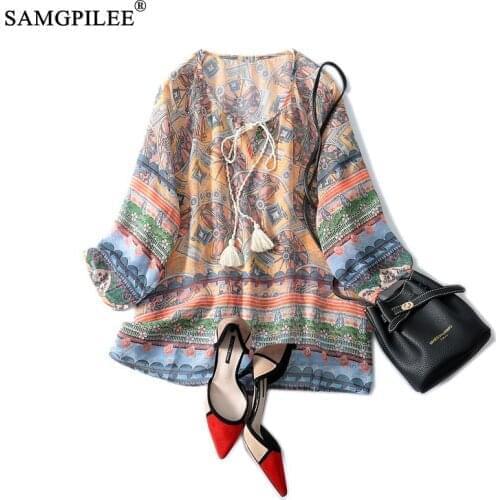 Summer Blouses Women 2021 New Printed Sunscreen Nine-point Sleeve Fashion Chiffon Korean Style Loose Tops Plus Size 4XL