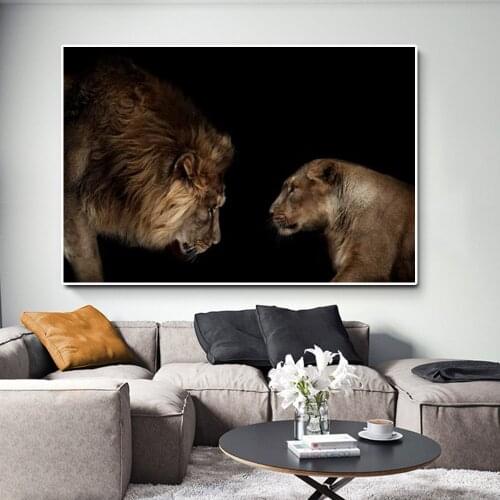 Lion And Lioness in the African Savanna at Sunset Animal Art Posters And Prints Wall Pictures For Living Room Cuadros Decoration