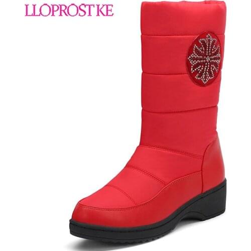 Lloprost ke 2019 Slip-On Round Toe Down Snow Boots Square Heel Winter Boots Women Winter Shoes Women Plush Knee High Boots 34-43