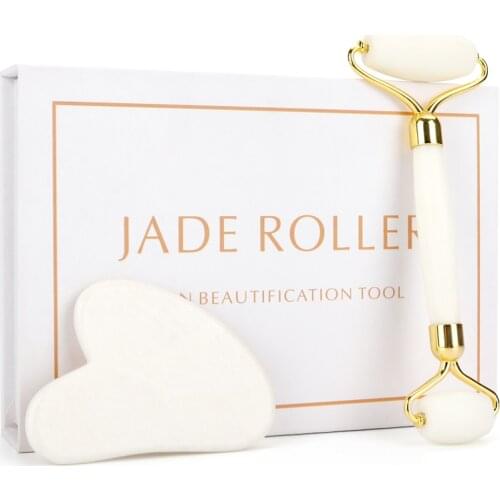 Facial Massage Roller Guasha Board Set Double Heads Jade Stone Face Lift Body Skin Relaxation Slimming Beauty Neck Thin Lift