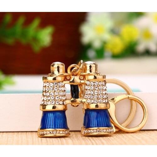 Fashion Crystal Simulation Telescope Keychain Women Fun Jewelry Traveling Gift Key Rings Car Pendant Ornaments Keyring Cute