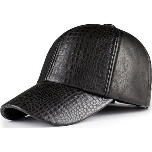 Men Vintage Real Leather Baseball Cap Outdoor Windproof Warm Hats Adjustable Sports Caps - Black