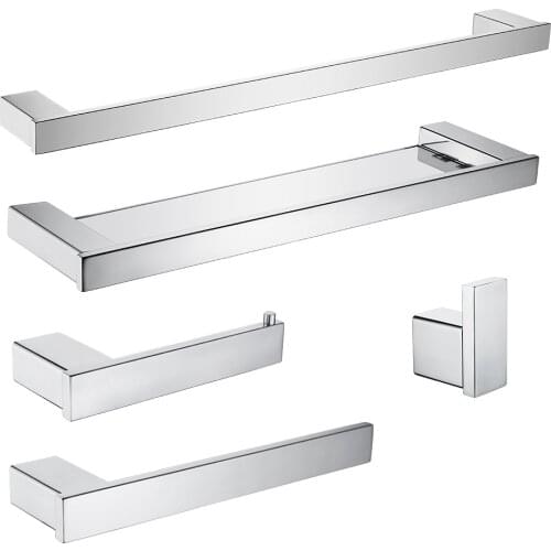 Stainless Steel Bathroom Hardware Set Mirror Chrome Polished Glass Shelf Toilet Paper Holder Towel Bar Hook Bathroom Accessories
