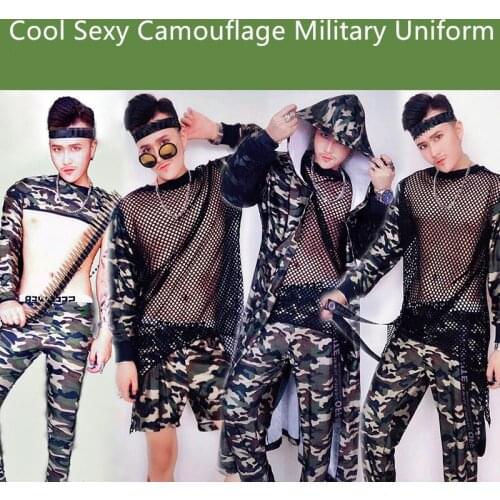 2018 New Man Fashion Camouflage Uniforms Team Party Stage Costume Bar Nightclub Male Singer DJ Show Dancewear