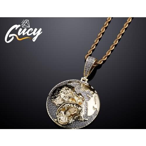 GUCY Iced Out Bling Cubic Zircon Round Pendant Necklace Fashion Hip Hop Men Jewelry Gift