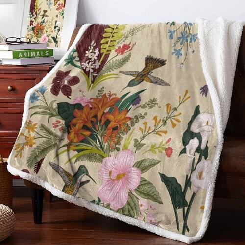 Flowers Birds Butterflies Retro Style Painting Bedspread Coverlet Blankets Fleece Throw Cover Wrap Personalized Thick