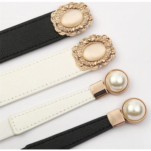 Fashion Thin Pu Leather Belt Simulated Pearl Elastic Waist Belts Women Dress Skirt Decoration Fashion Girles Gifts