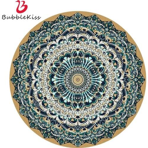 Bubble Kiss Retro Ethnic Style Round Carpet Fashion Printed Pattern Decor Area Rug Home Bedroom Non Slip Floor Mat Soft Foot Pad