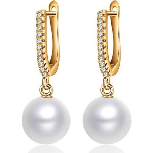 Simple Natural Pearl Drop Earrings Gold Silver Color Crystal Zirconia Earrings with Pearls for Women Girls Party Jewelry Gifts