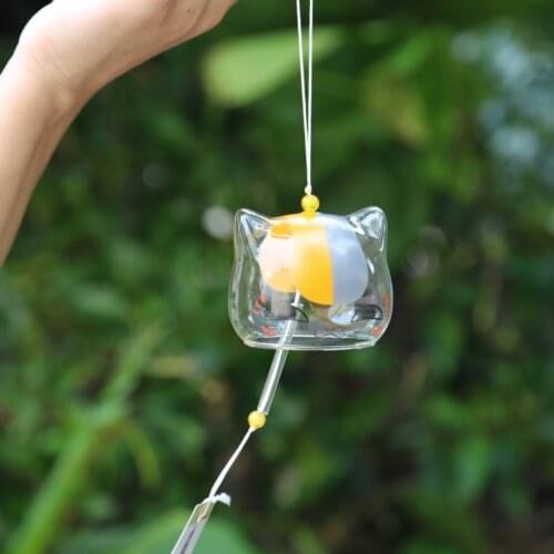 Cat Pattern Glass Wind Chime Japenese Home Garden Wind Bell Hanging Decor DIY Gift Japanese Style kawaii Room Decoration