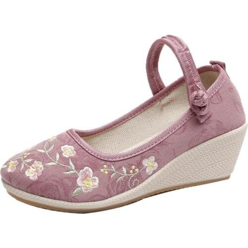 Vintage Colorful Striped Ladies Casual Cotton Linen Wedge Heel Pumps Bohemian Middle-Age Women Soft Comfortable Shoes Platforms