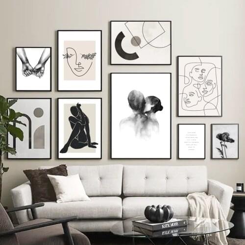 Nordic Vintage Poster Flower Kiss Lines Wall Art Canvas Painting Abstract Posters And Prints Wall Pictures For Living Room Decor